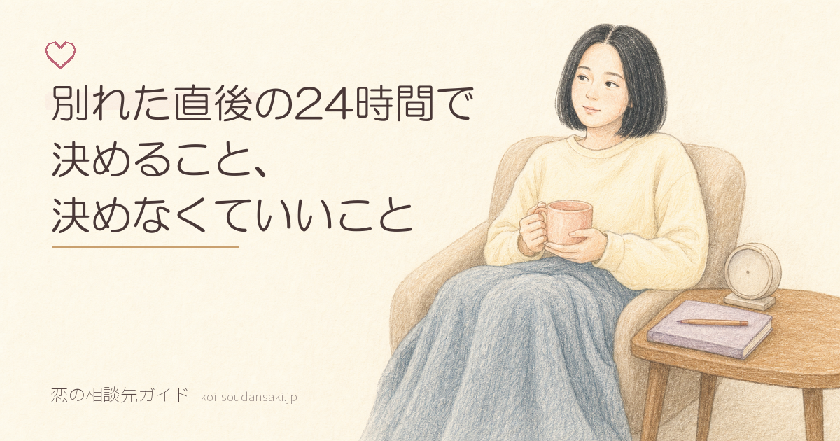 別れた直後の24時間で決めること、決めなくていいことの内容を表した手描きイラスト