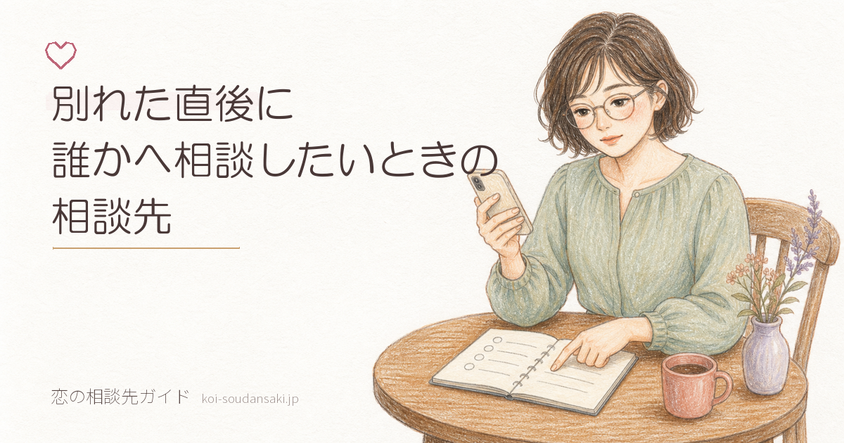 別れた直後に誰かへ相談したいときの相談先の内容を表した手描きイラスト
