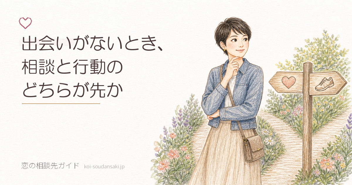 出会いがないとき、相談と行動のどちらが先かの内容を表した手描きイラスト