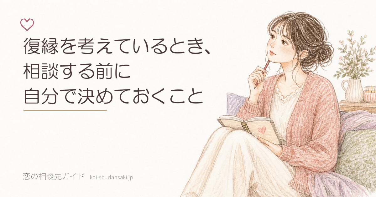 復縁を考えているとき、相談する前に自分で決めておくことの内容を表した手描きイラスト