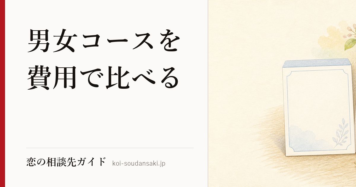 結婚相談所の男女別プランを初期費用と月額で比べる様子を表した手描きイラスト